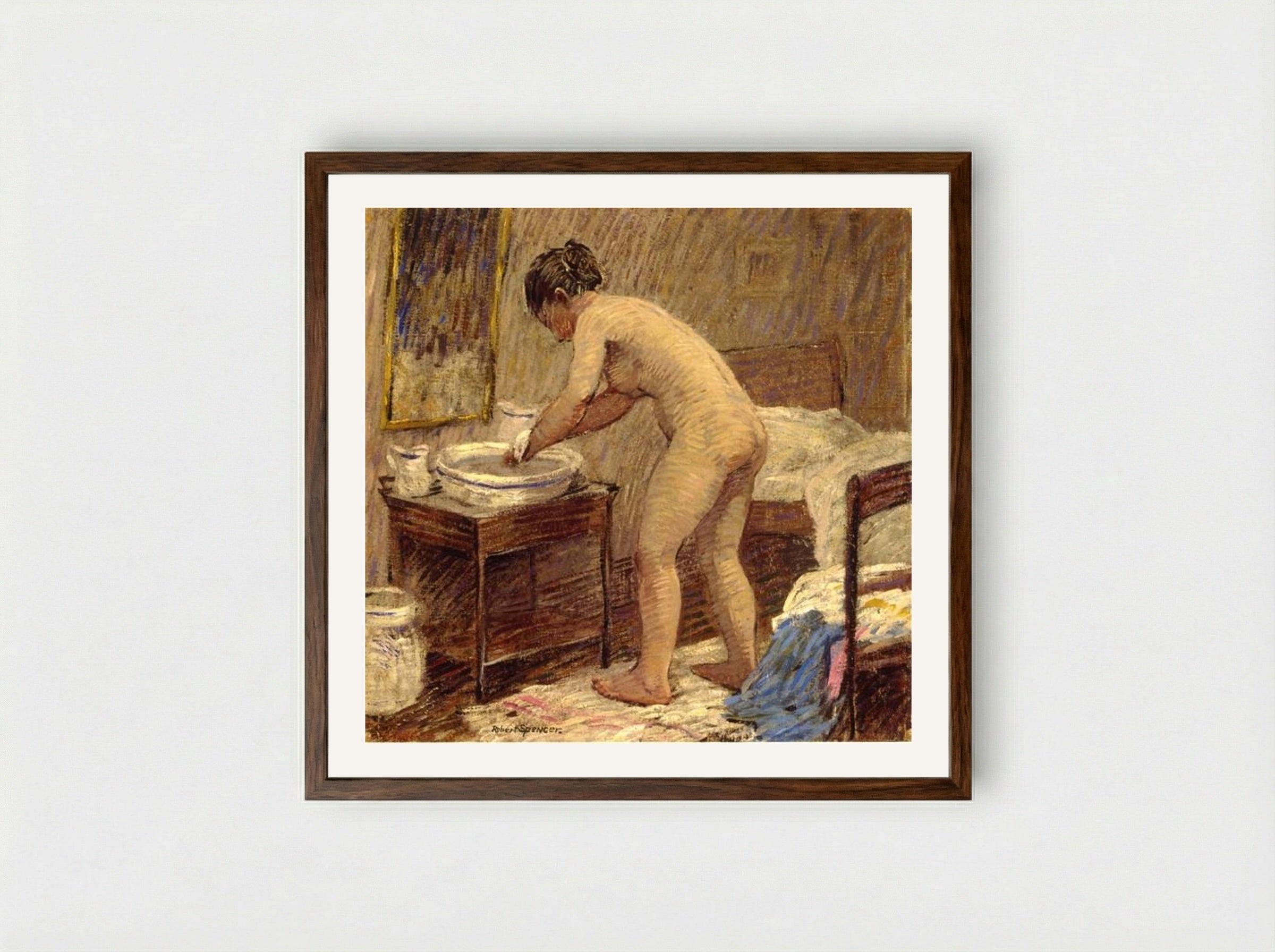 The Bath - Robert Spencer - Framed Print Dark Wood