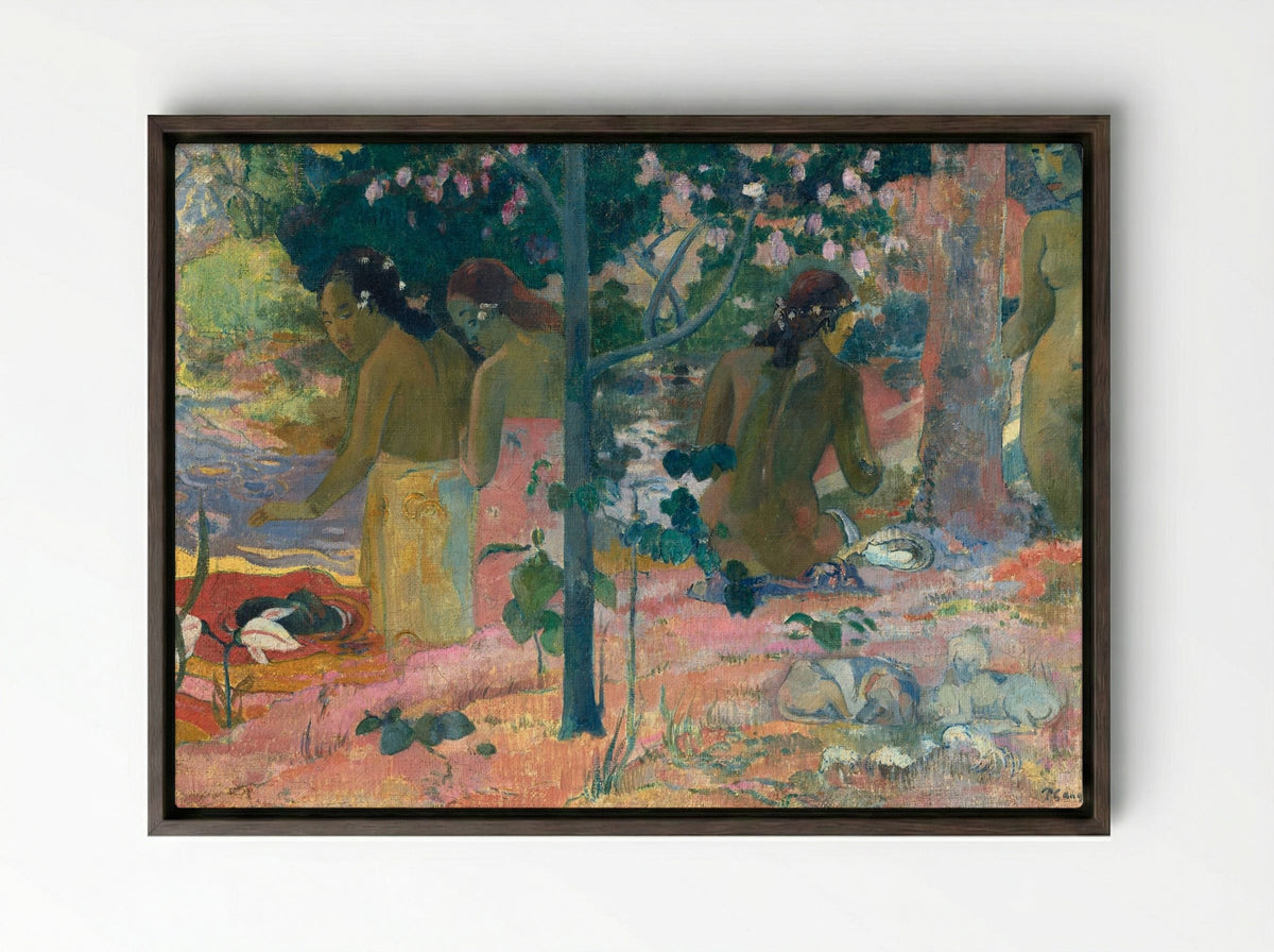 The Bathers - Paul Gauguin - Framed Canvas Dark Wood