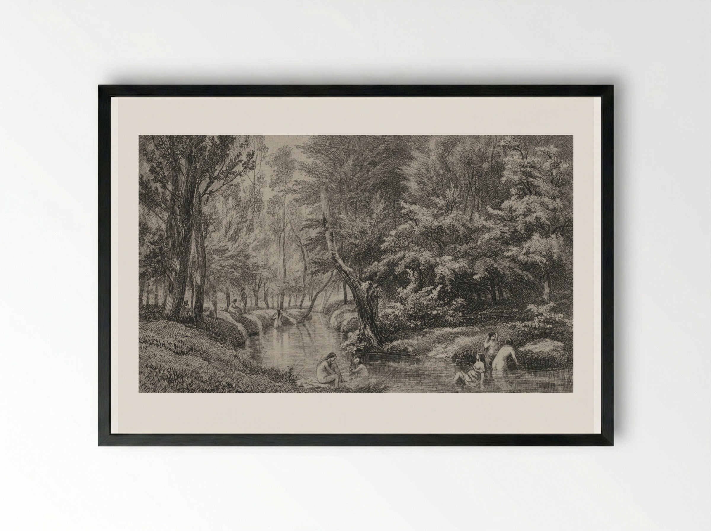 The Bathers - Charles-François Daubigny - Framed Print Black
