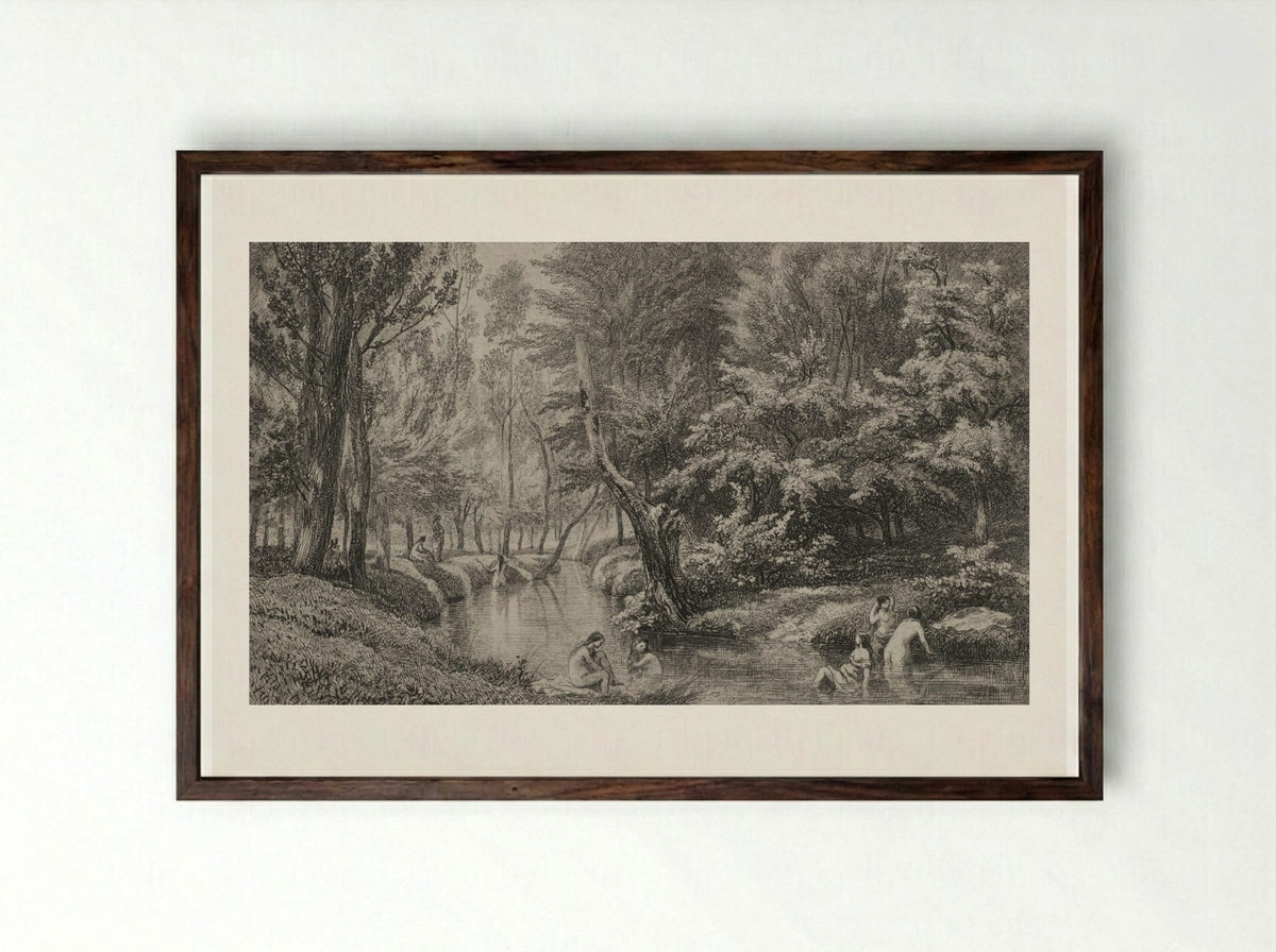 The Bathers - Charles-François Daubigny - Framed Print Dark Wood