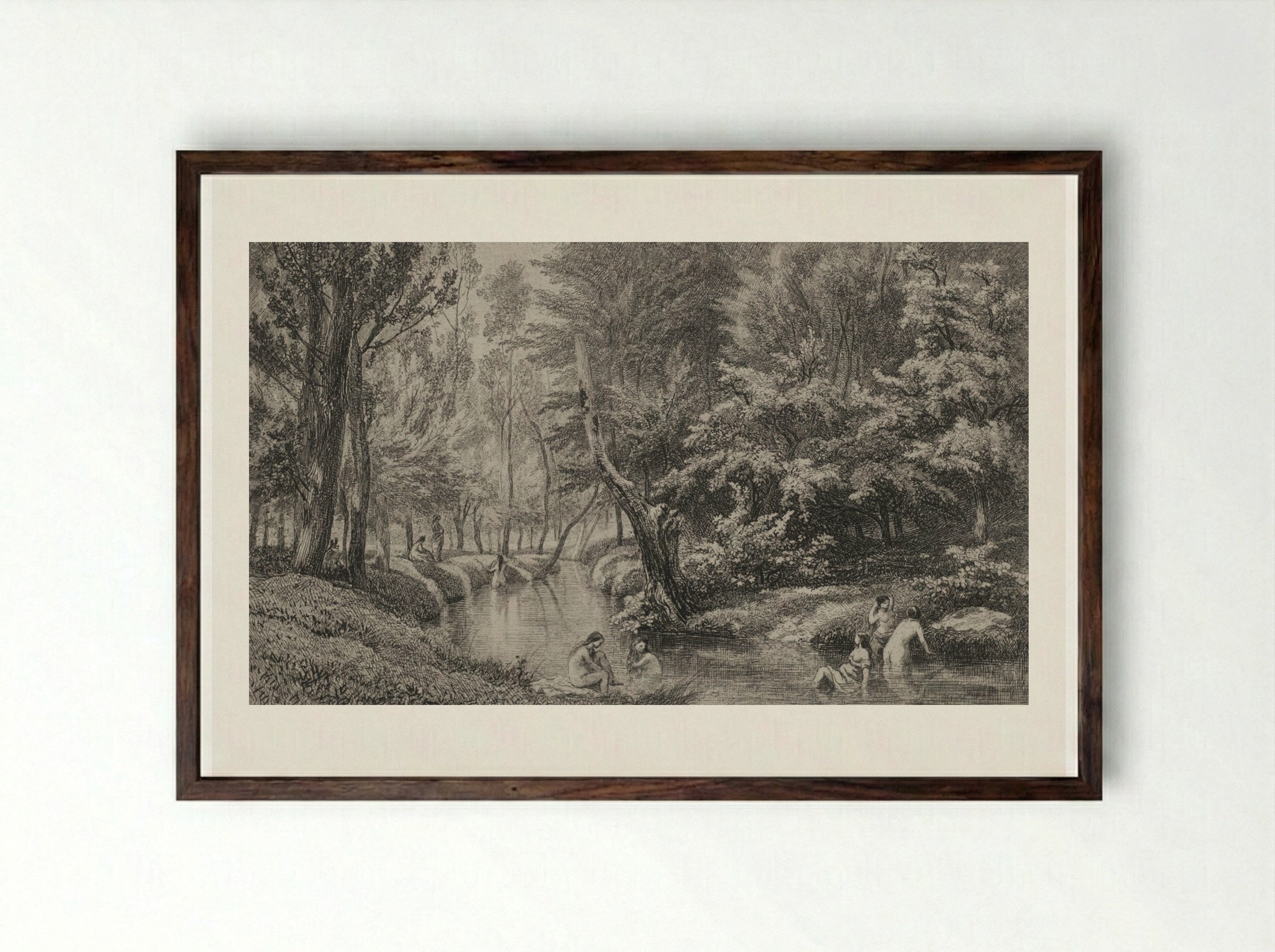 The Bathers - Charles-François Daubigny - Framed Print Dark Wood