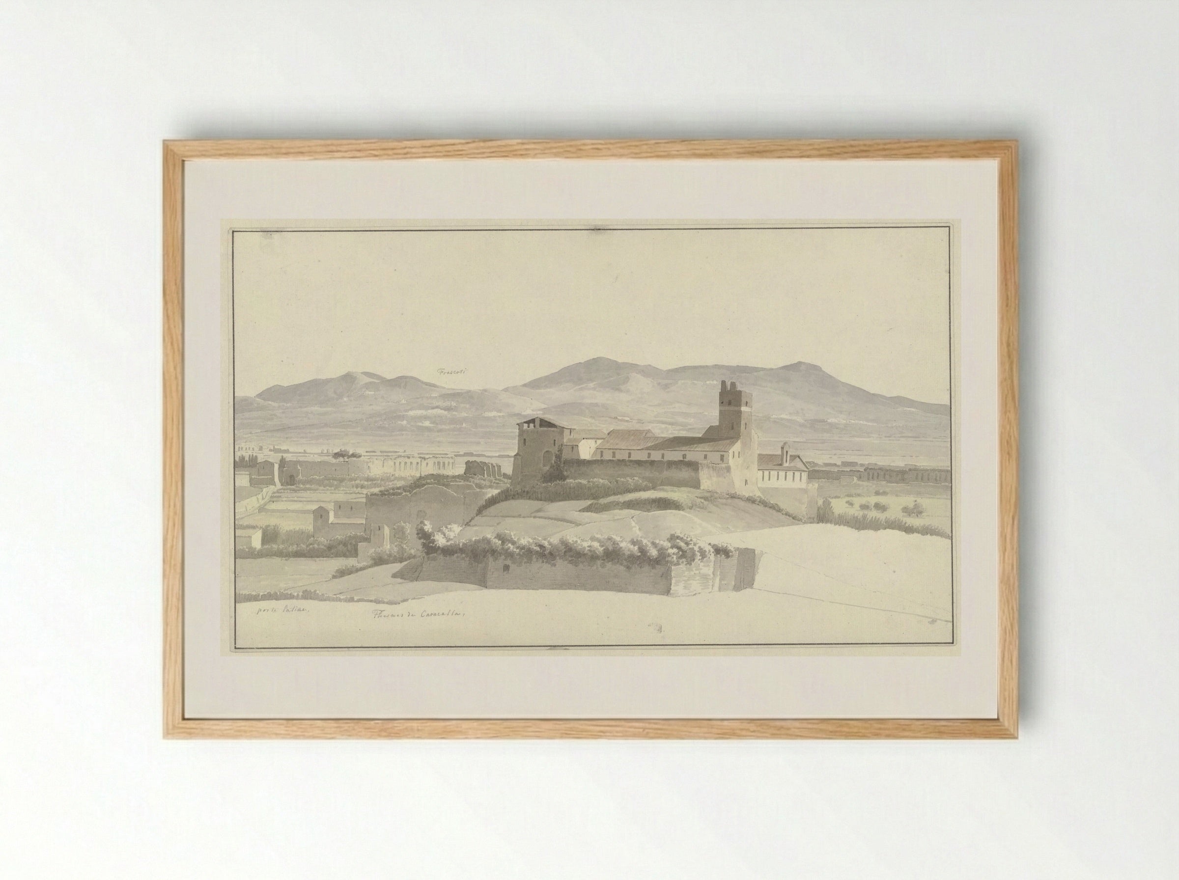 The Baths of Caracalla in Rome and Frascati in the Distance - Josephus Augustus Knip - Framed Print Wood