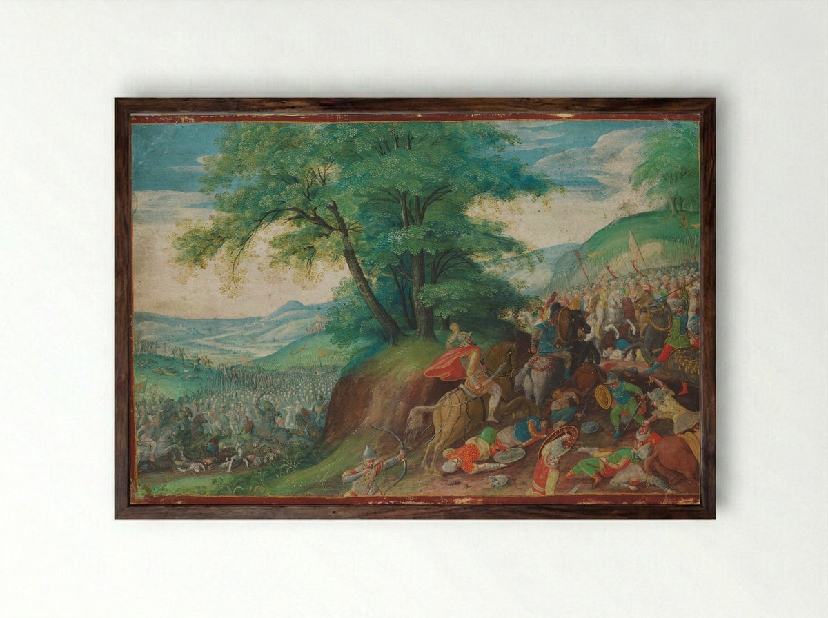 The Battle between the Israelites and the Hordes of Amalek - Jacob Savery I - Framed Print Dark Wood