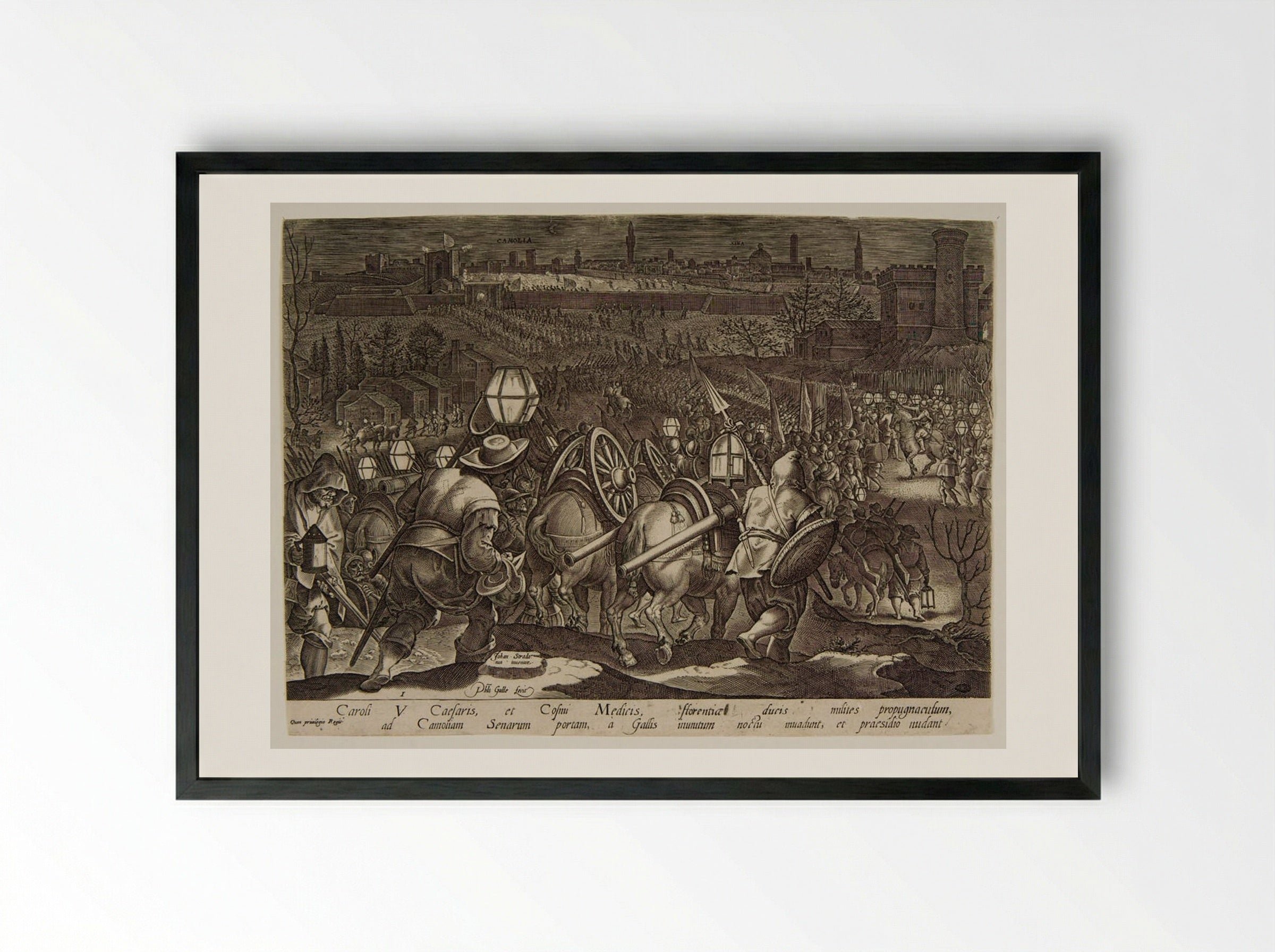 The Battle of Camolia and Siena - Philips Galle - Framed Print Black