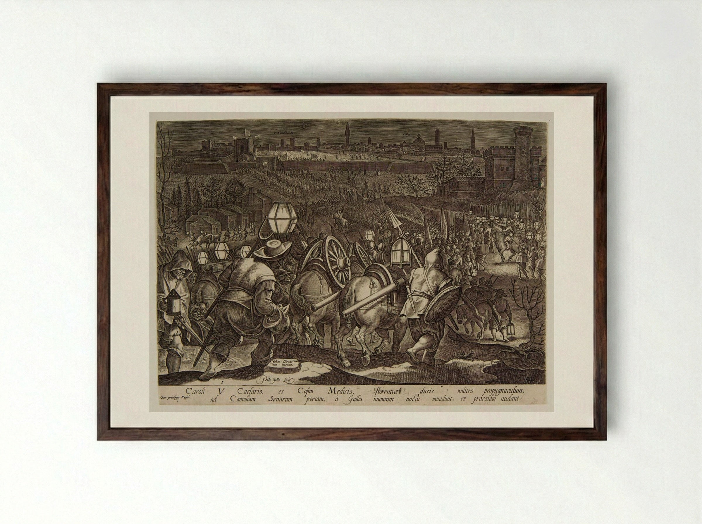 The Battle of Camolia and Siena - Philips Galle - Framed Print Dark Wood