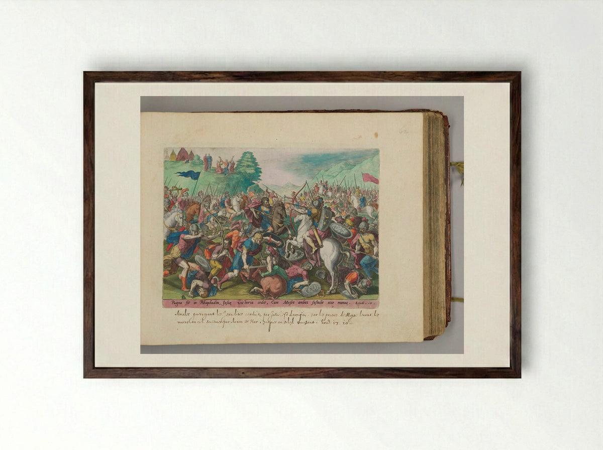 The Battle of Joshua against the Amalekites - Johann Sadeler I - Framed Print Dark Wood