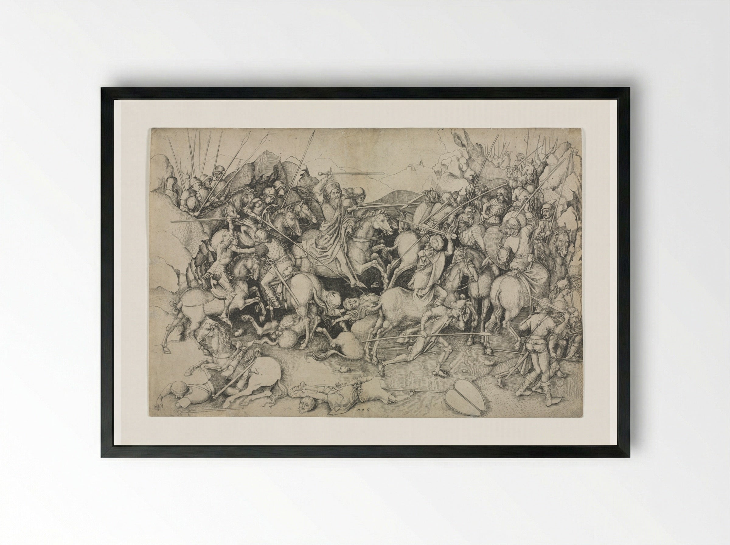 The Battle of St. James the Greater at Clavijo - Martin Schongauer - Framed Print Black
