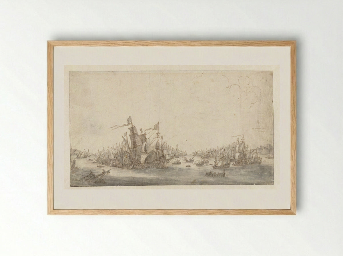 The Battle of the Downs - Abraham de Verwer - Framed Print Wood