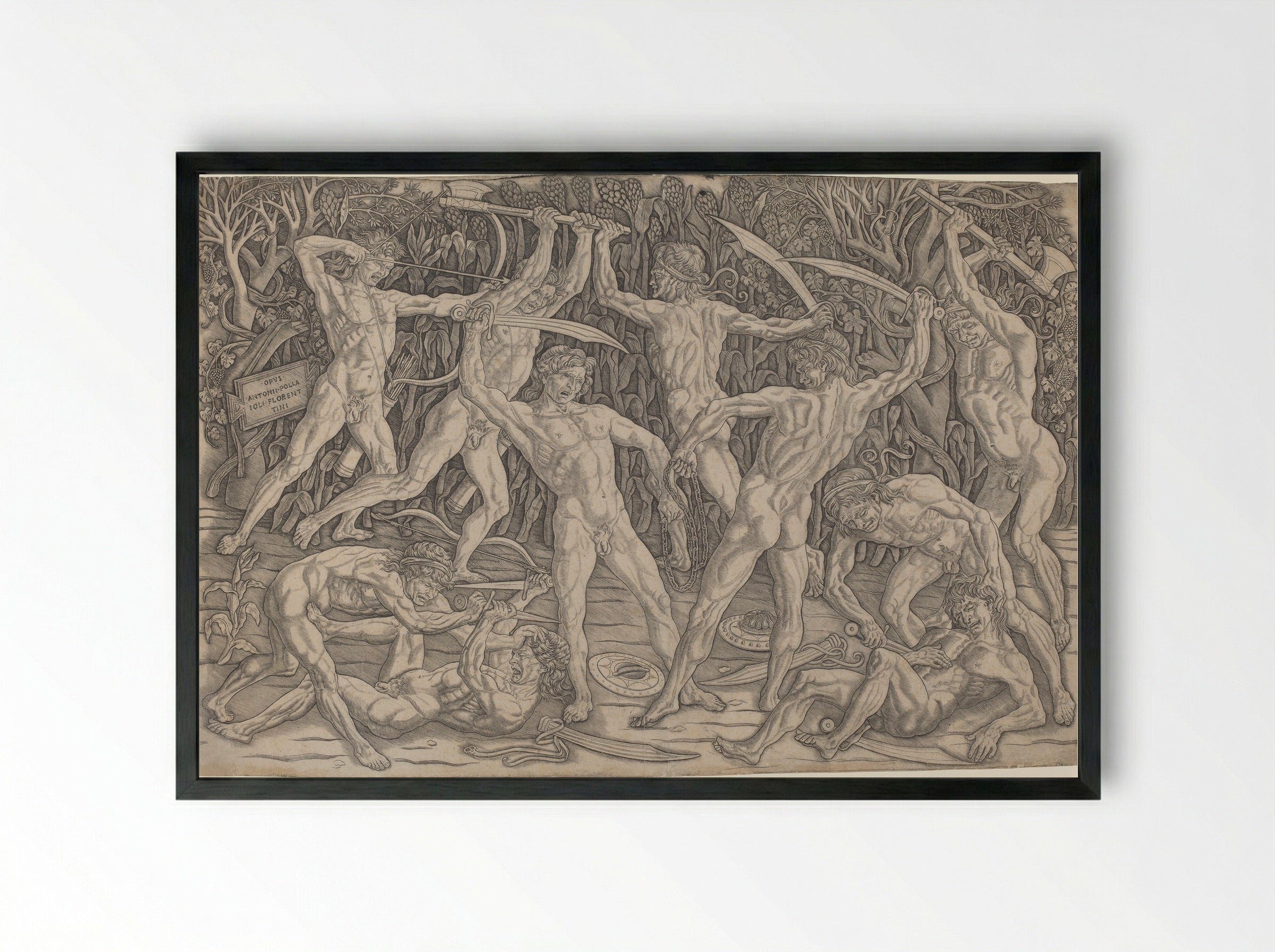 The Battle of the Nudes - Antonio Pollaiuolo - Framed Print Black
