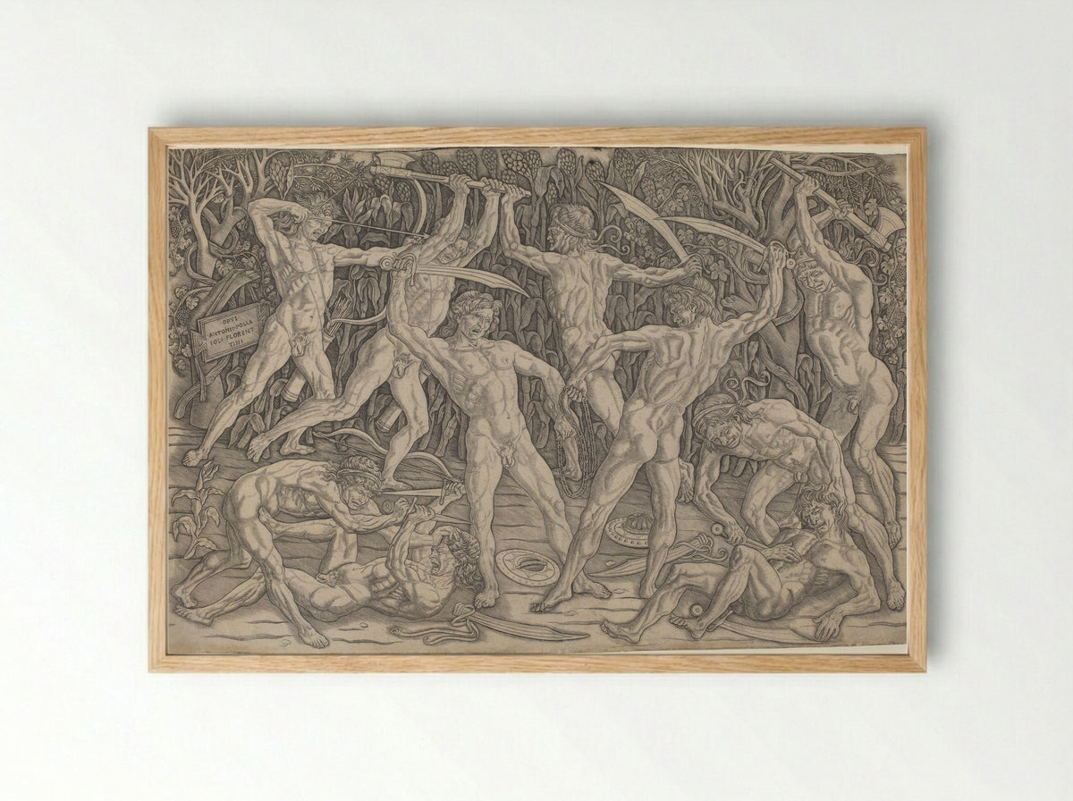 The Battle of the Nudes - Antonio Pollaiuolo - Framed Print Wood