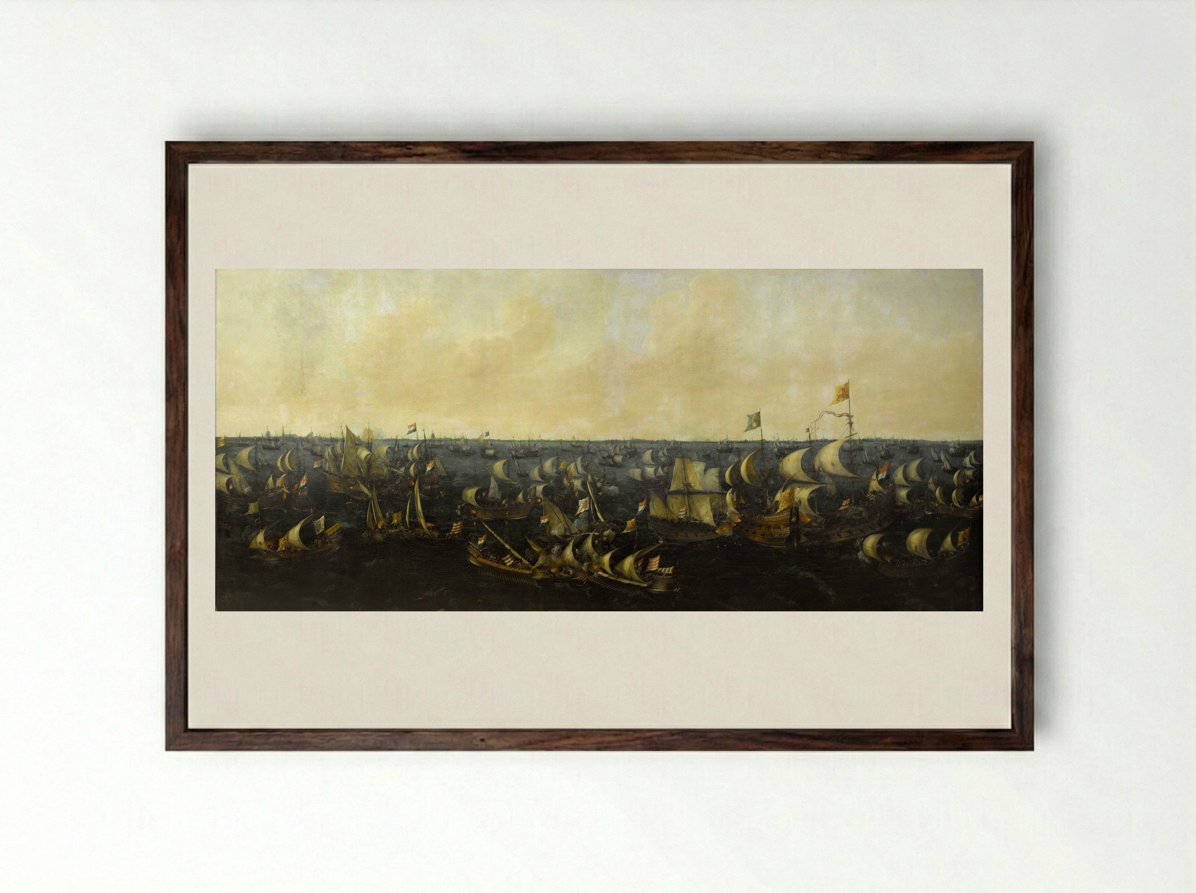 The Battle on the Zuiderzee, 6 October 1573 - Abraham de Verwer - Framed Print Dark Wood