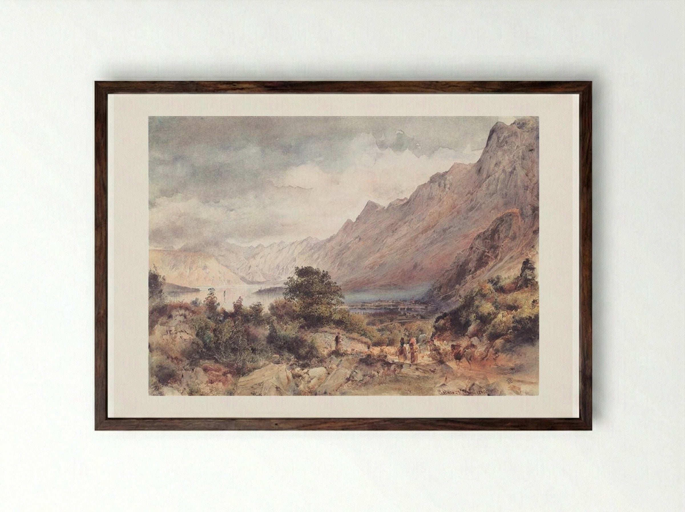 The Bay of Cattaro in Dalmatia - Rudolf von Alt - Framed Print Dark Wood