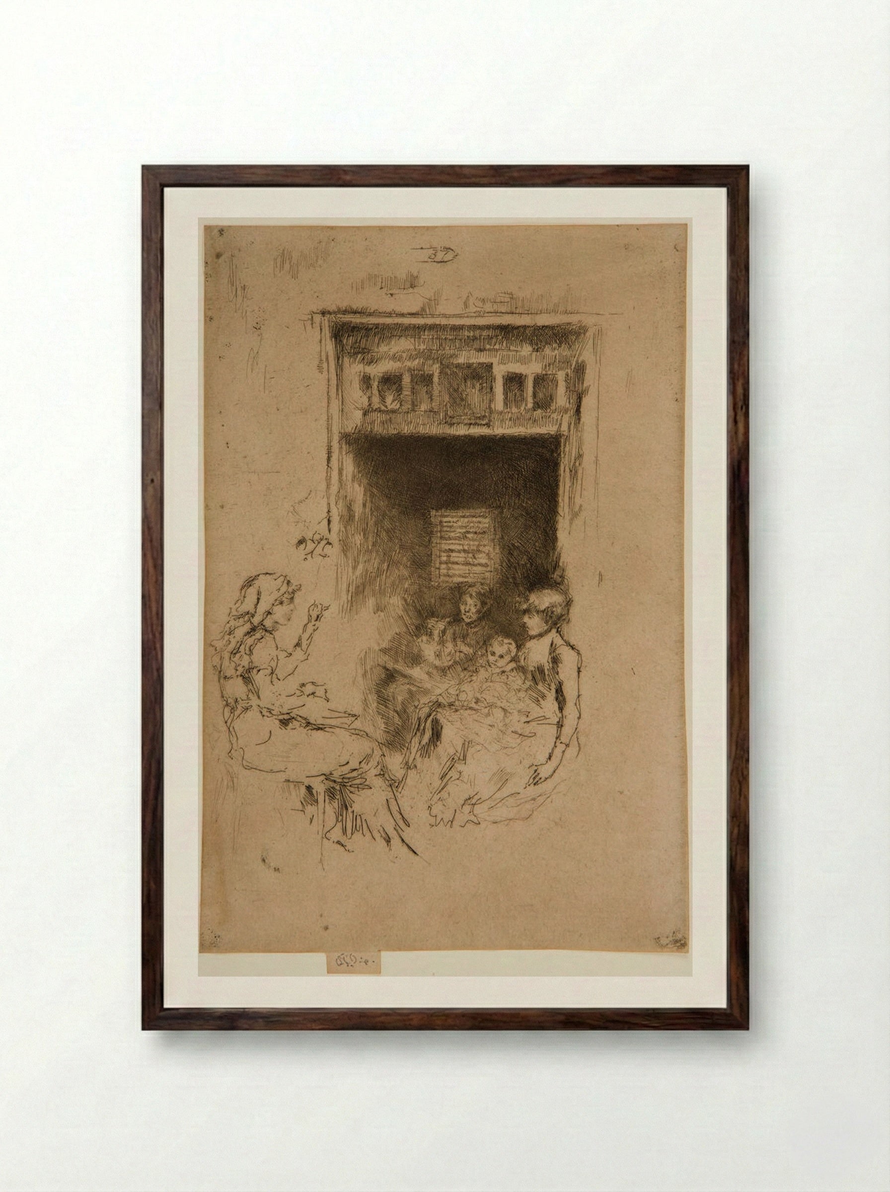 The Bead-Stringers - James Abbott McNeill Whistler - Framed Print Dark Wood