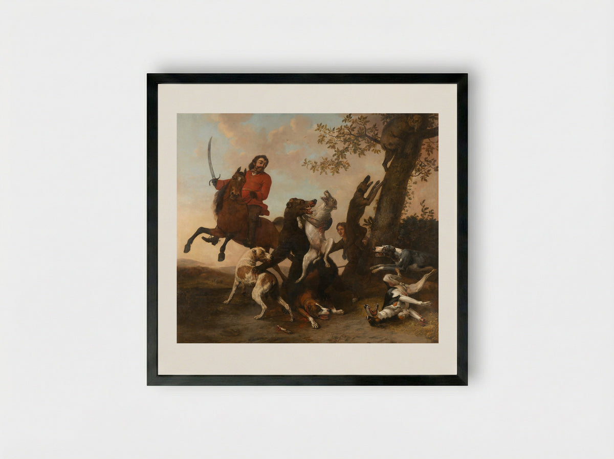 The Bear Hunt - Paulus Potter - Framed Print Black