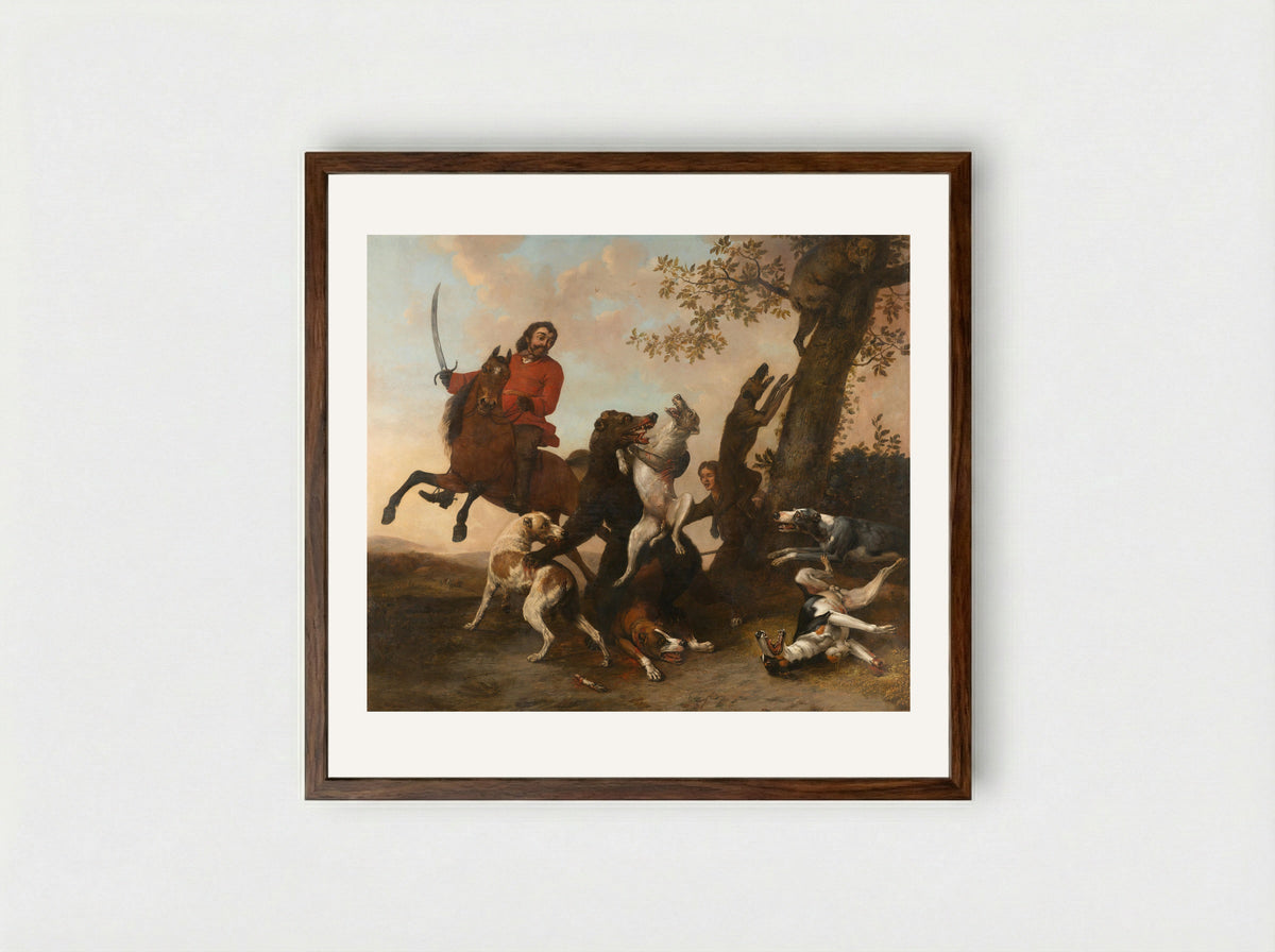 The Bear Hunt - Paulus Potter - Framed Print Dark Wood