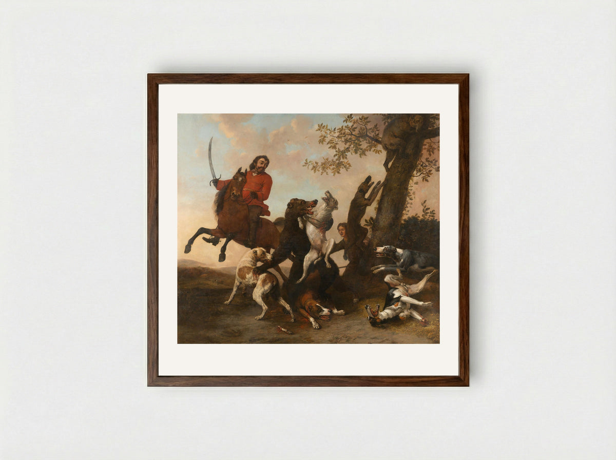 The Bear Hunt - Paulus Potter - Framed Print Dark Wood