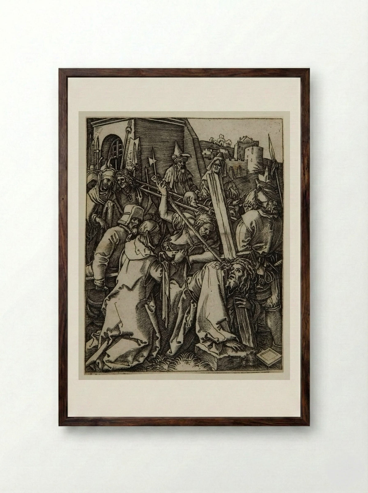 The Bearing of the Cross - Marcantonio Raimondi - Framed Print Dark Wood
