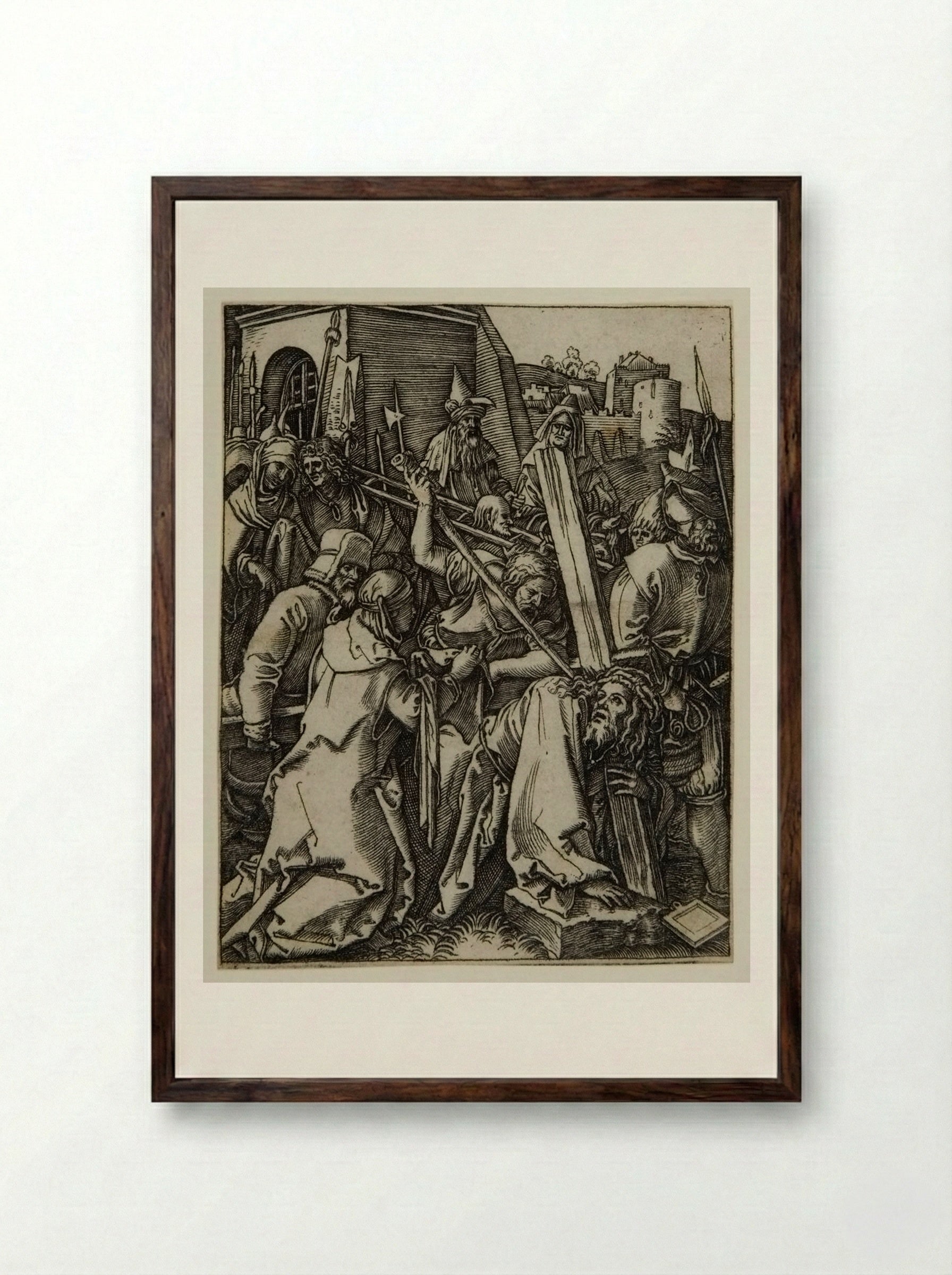 The Bearing of the Cross - Marcantonio Raimondi - Framed Print Dark Wood