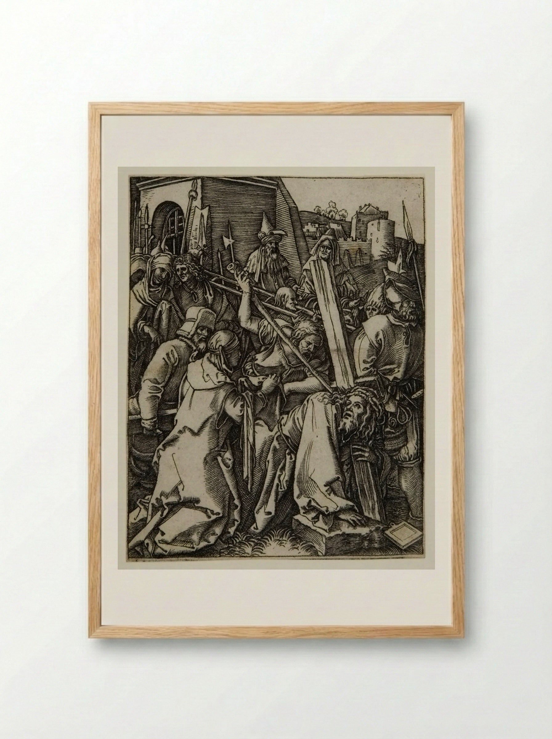 The Bearing of the Cross - Marcantonio Raimondi - Framed Print Wood