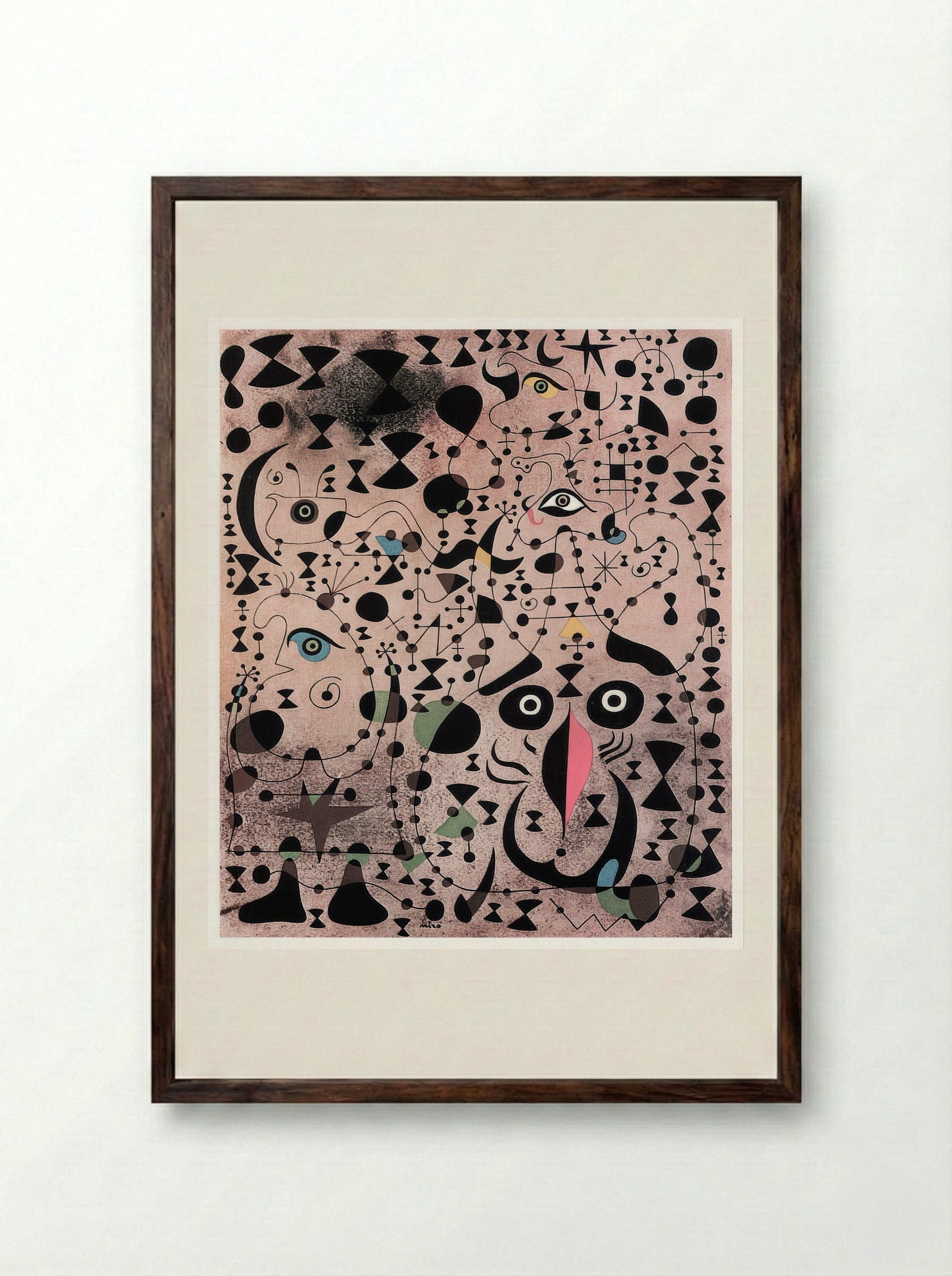 The Beautiful Bird Revealing the Unknown to a Pair of Lovers (from the Constellations series) - Joan Miró - Framed Print Dark Wood