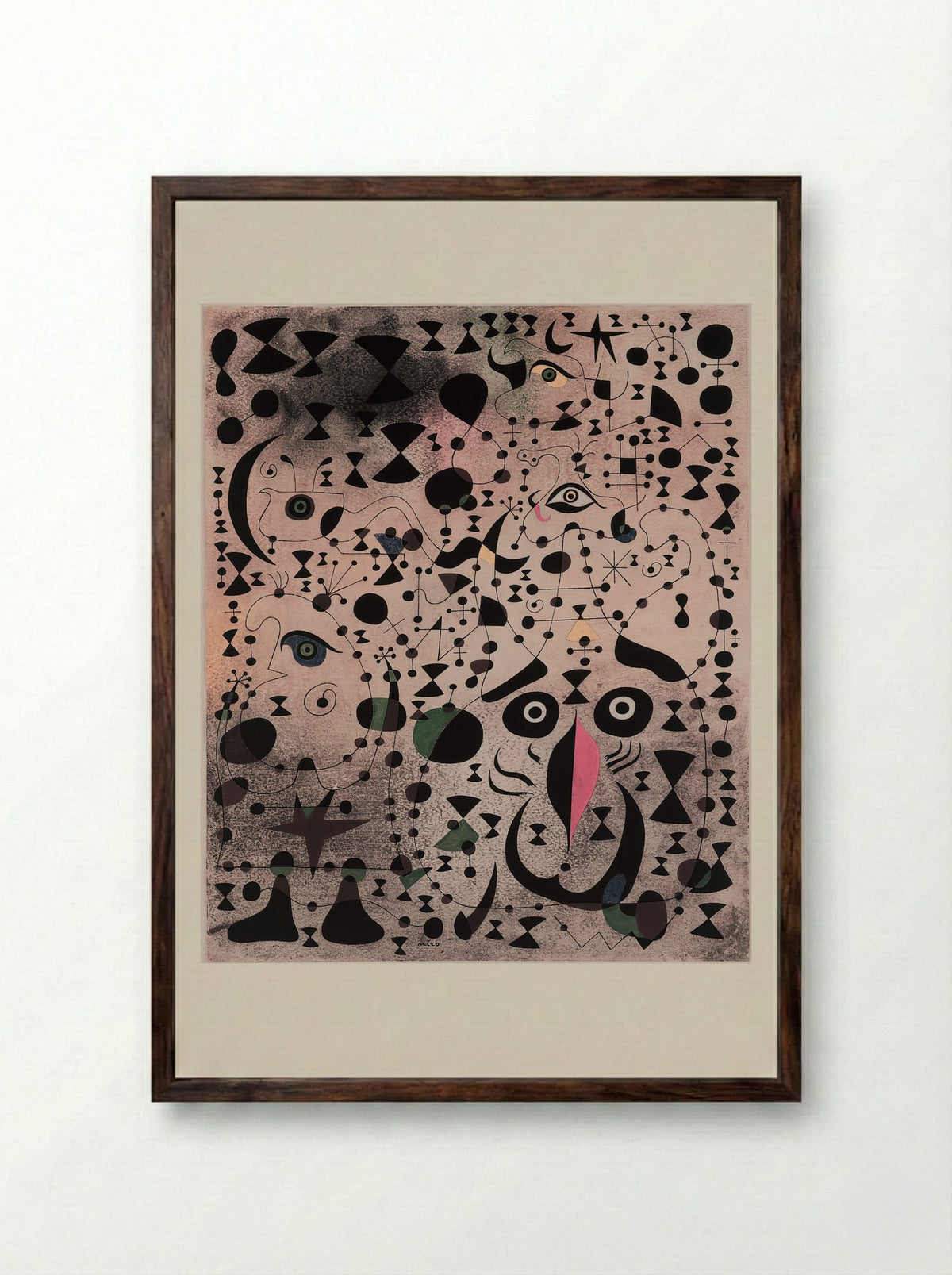The Beautiful Bird Revealing the Unknown to a Pair of Lovers (from the Constellations series) - Joan Miró - Framed Print Dark Wood