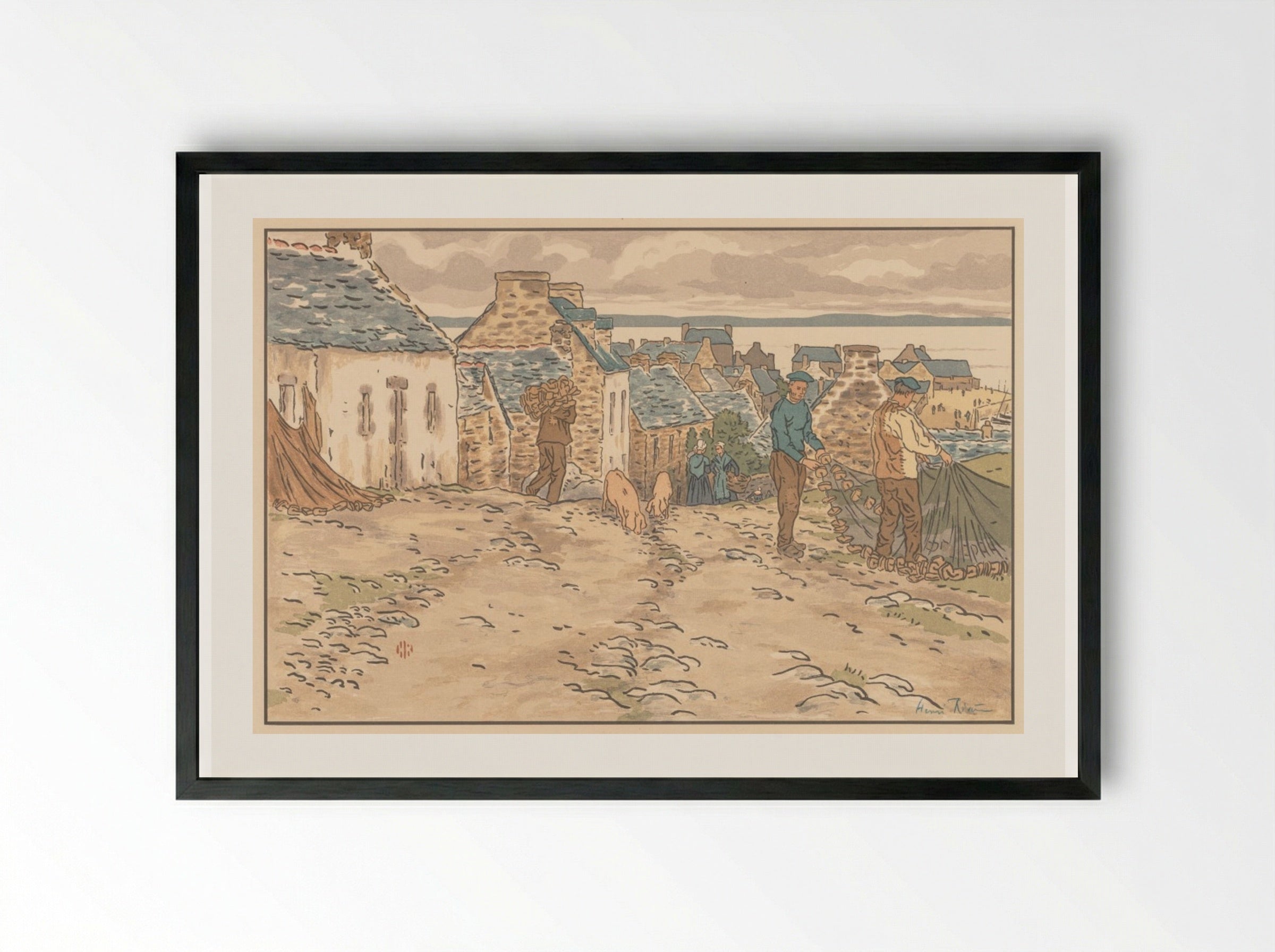 The Beautiful Countryside in Brittany: Street in Tréboul - Henri Rivière - Framed Print Black
