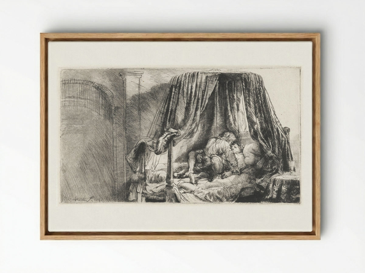 The Bedstead - Rembrandt van Rijn - Framed Canvas Wood