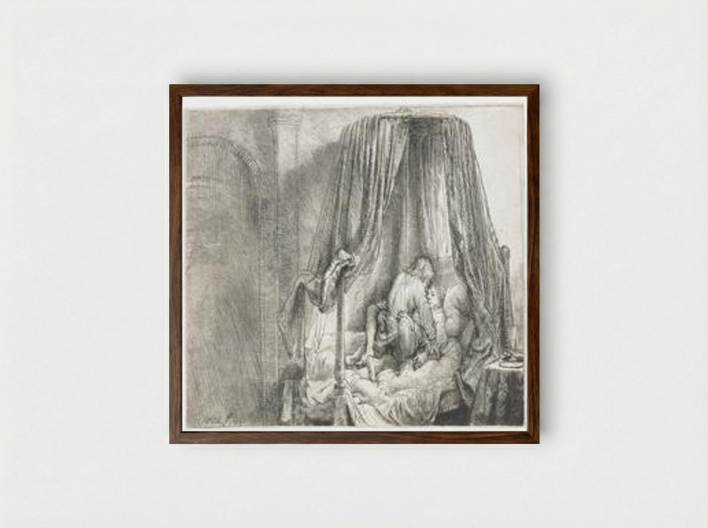 The Bedstead - Rembrandt van Rijn - Framed Print Dark Wood
