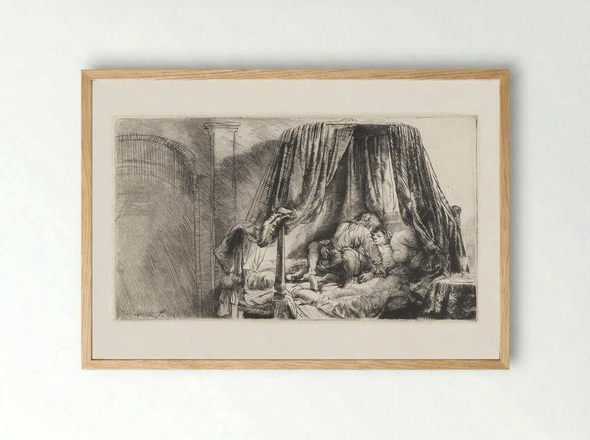 The Bedstead - Rembrandt van Rijn - Framed Print Wood