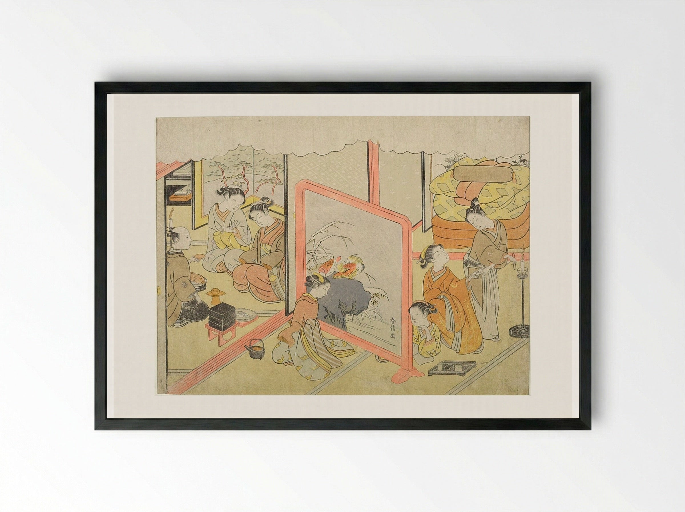 The Bedtime Sake Cup - Suzuki Harunobu - Framed Print Black