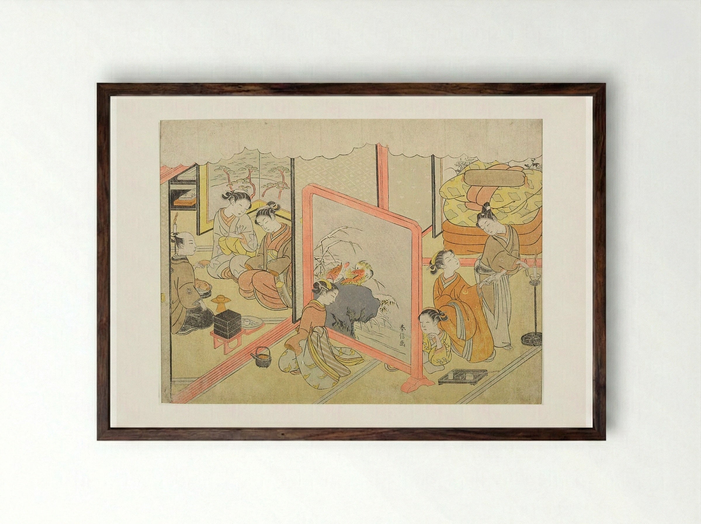 The Bedtime Sake Cup - Suzuki Harunobu - Framed Print Dark Wood