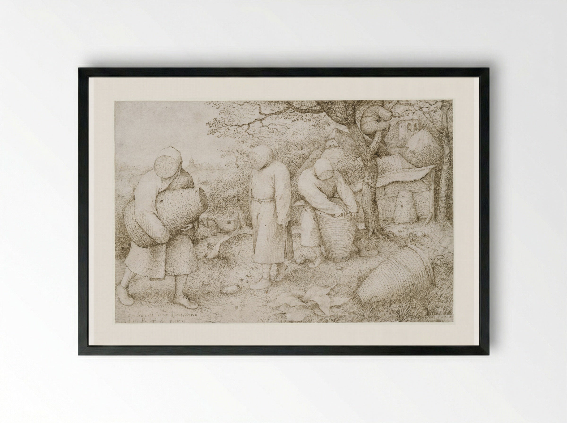 The Beekeepers and the Birdnester - Pieter Bruegel the Elder - Framed Print Black