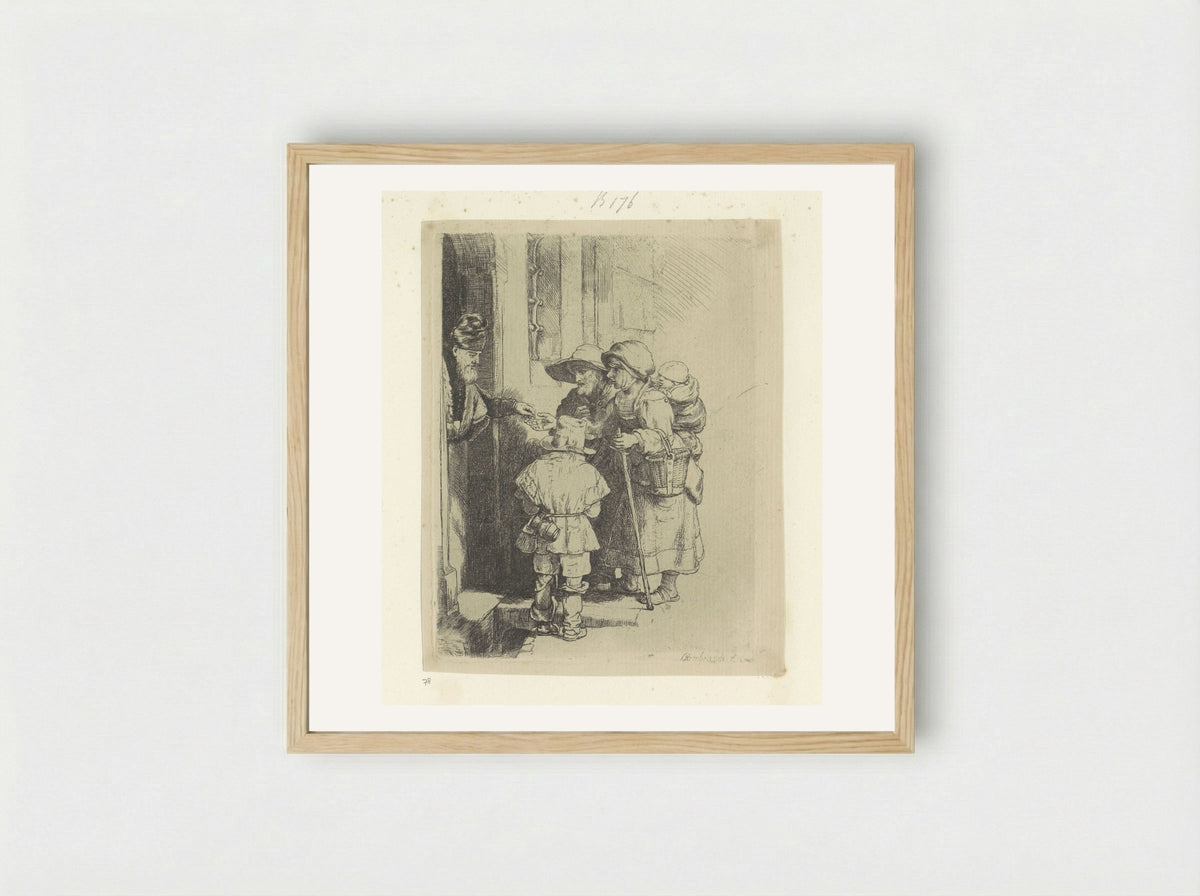 The Beggars Receiving Alms at the Door of a House - Rembrandt van Rijn - Framed Print Wood