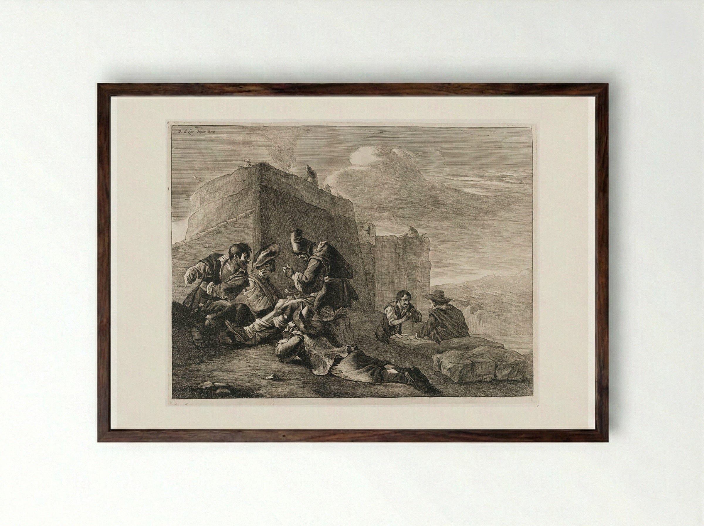 The Beggars - Cornelis Visscher - Framed Print Dark Wood