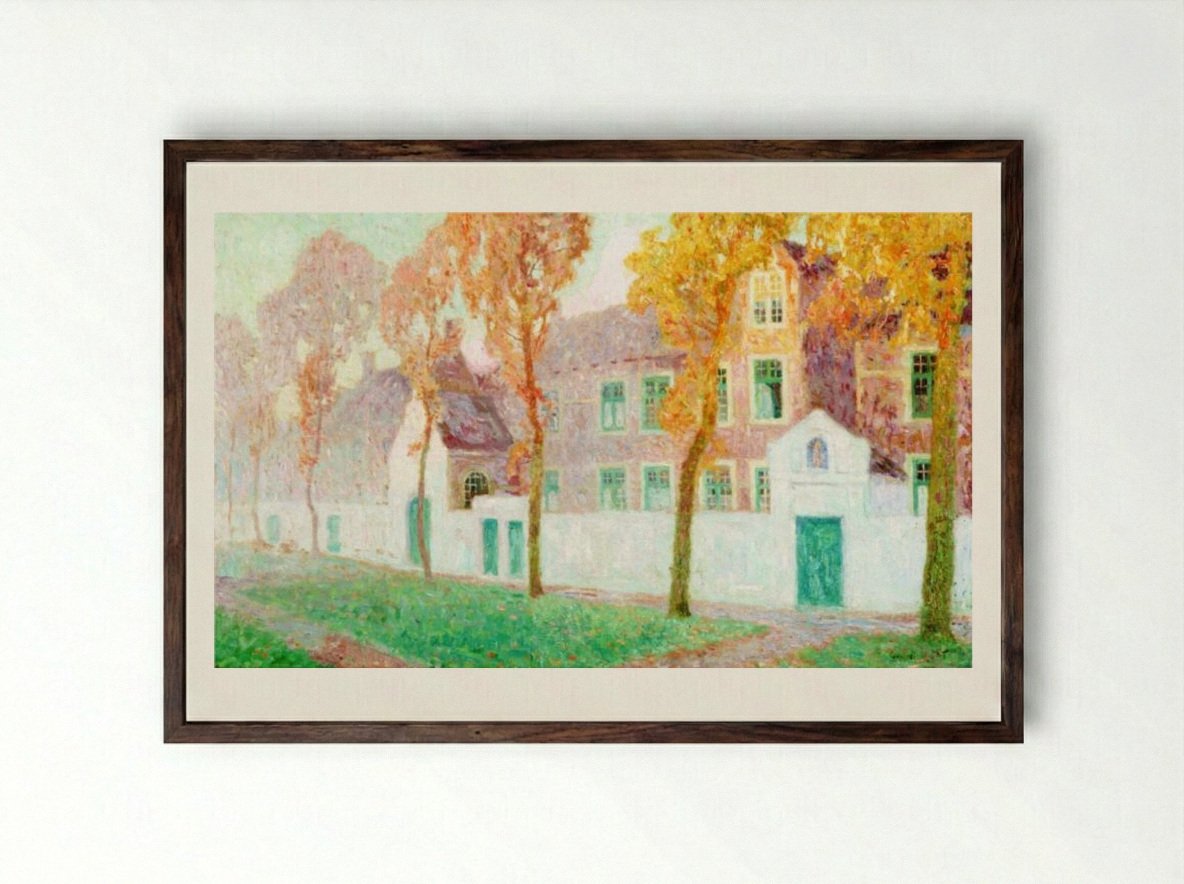 The Beguine Convent in Bruges - Gustave de Smet - Framed Print Dark Wood