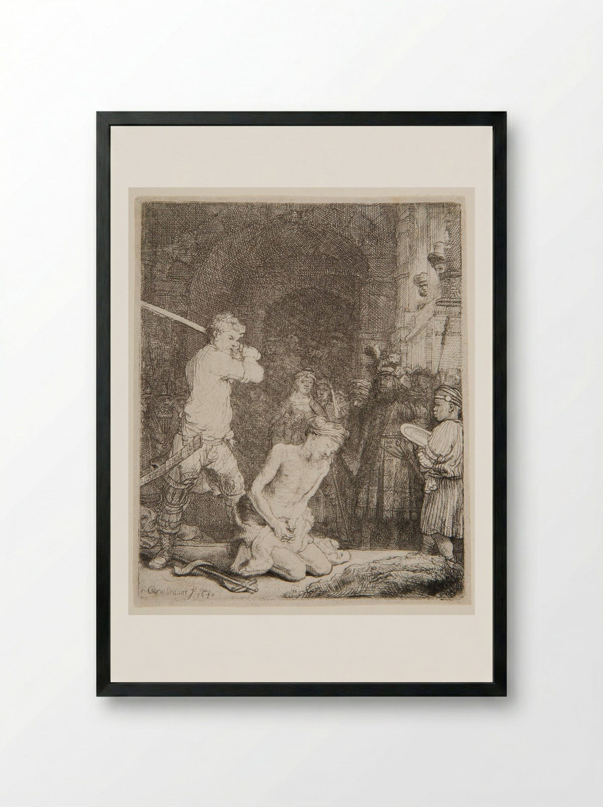 The Beheading of John the Baptist - Rembrandt Harmensz. van Rijn - Framed Print Black