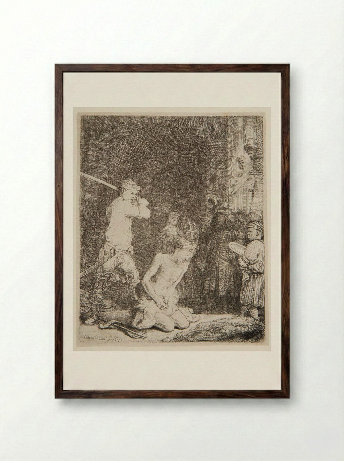 The Beheading of John the Baptist - Rembrandt Harmensz. van Rijn - Framed Print Dark Wood