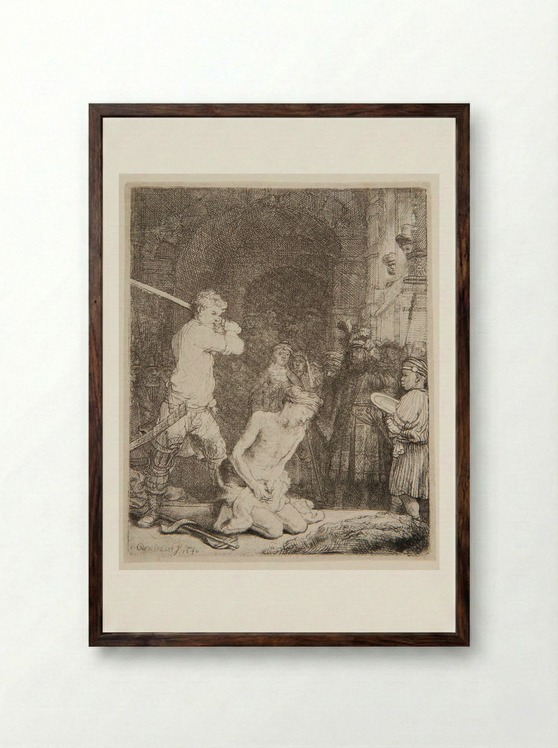 The Beheading of John the Baptist - Rembrandt Harmensz. van Rijn - Framed Print Dark Wood