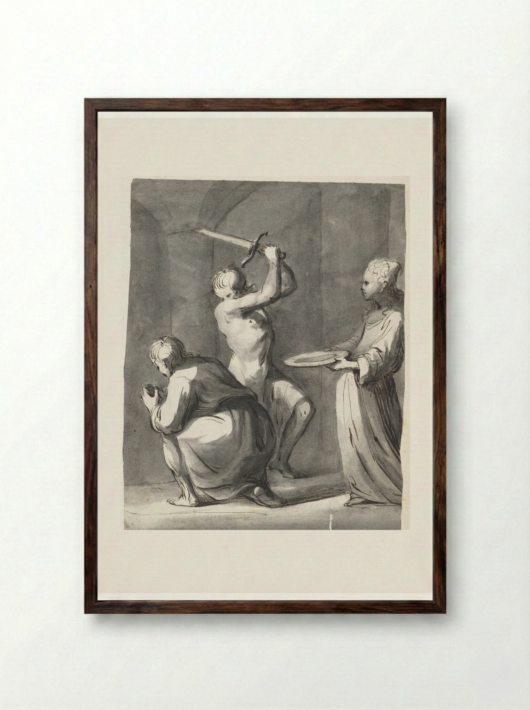 The Beheading of Saint John the Baptist - Moses ter Borch - Framed Print Dark Wood