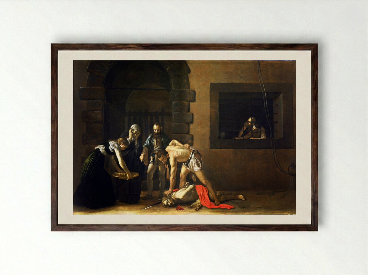 The Beheading of Saint John the Baptist - Caravaggio - Framed Print Dark Wood