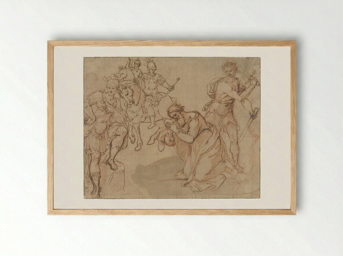 The Beheading of Saint Paul with Two Horsemen in the Background - Avanzino Nucci - Framed Print Wood
