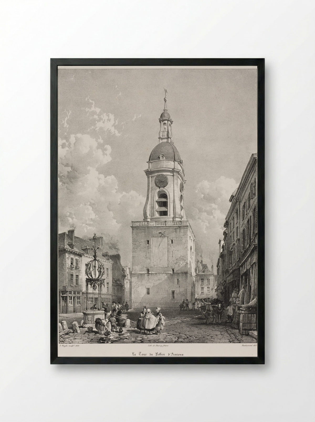 The Belfry Tower of Amiens, Picardie - Louis Haghe - Framed Print Black