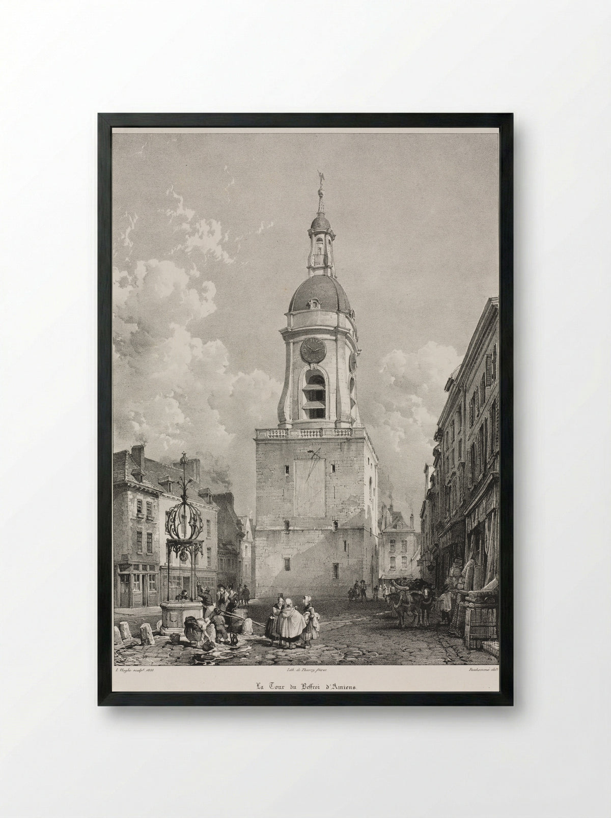 The Belfry Tower of Amiens, Picardie - Louis Haghe - Framed Print Black