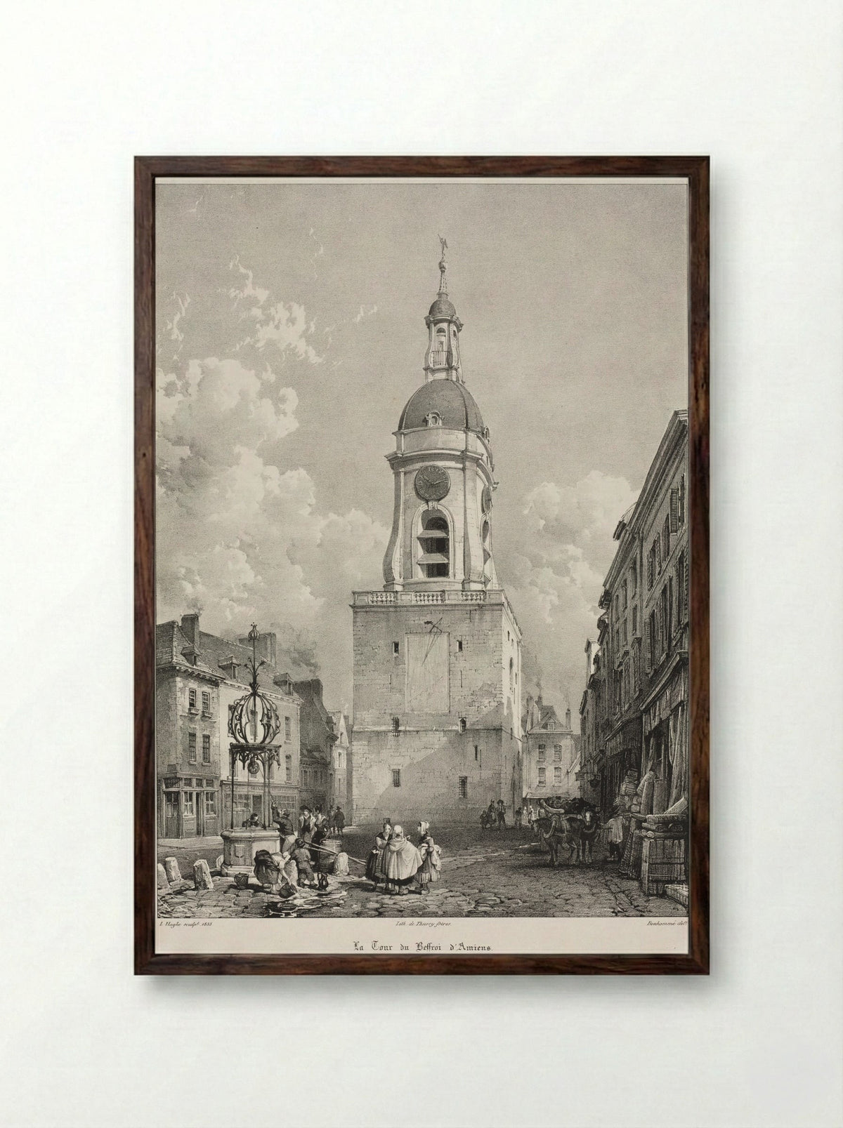 The Belfry Tower of Amiens, Picardie - Louis Haghe - Framed Print Dark Wood