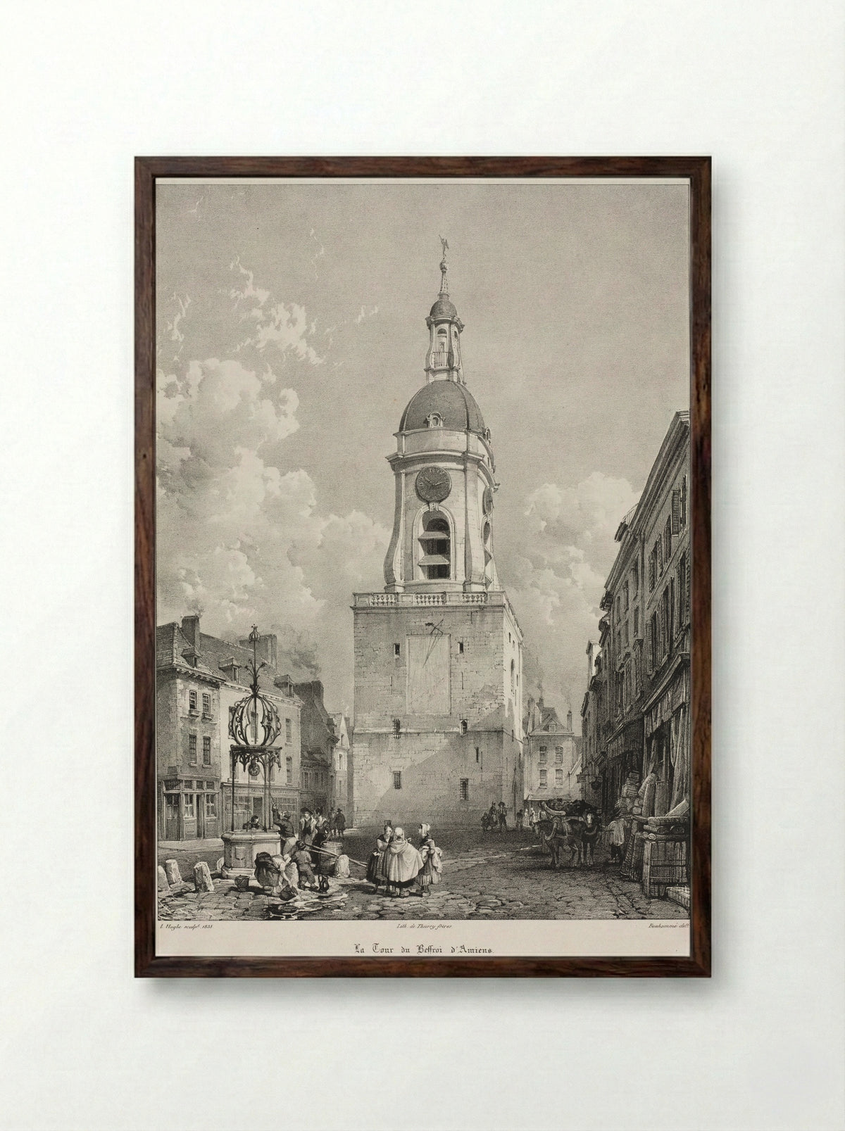 The Belfry Tower of Amiens, Picardie - Louis Haghe - Framed Print Dark Wood