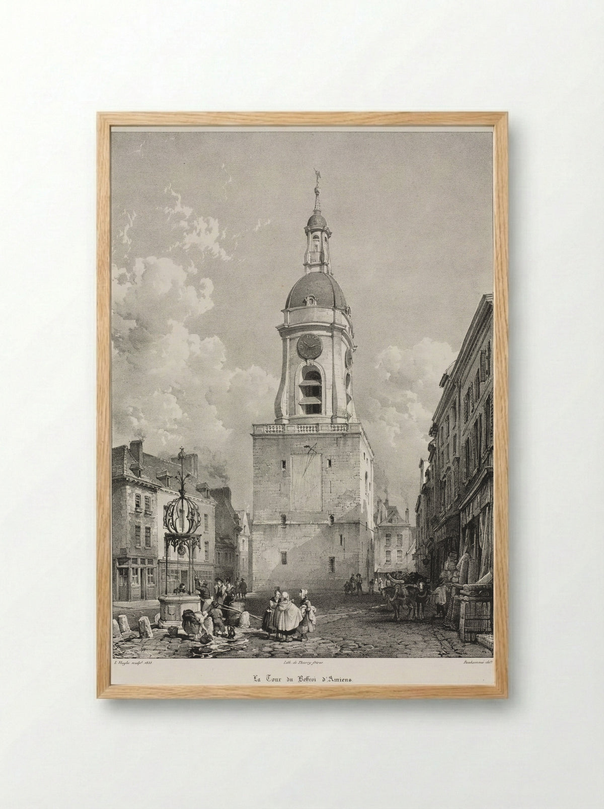 The Belfry Tower of Amiens, Picardie - Louis Haghe - Framed Print Wood