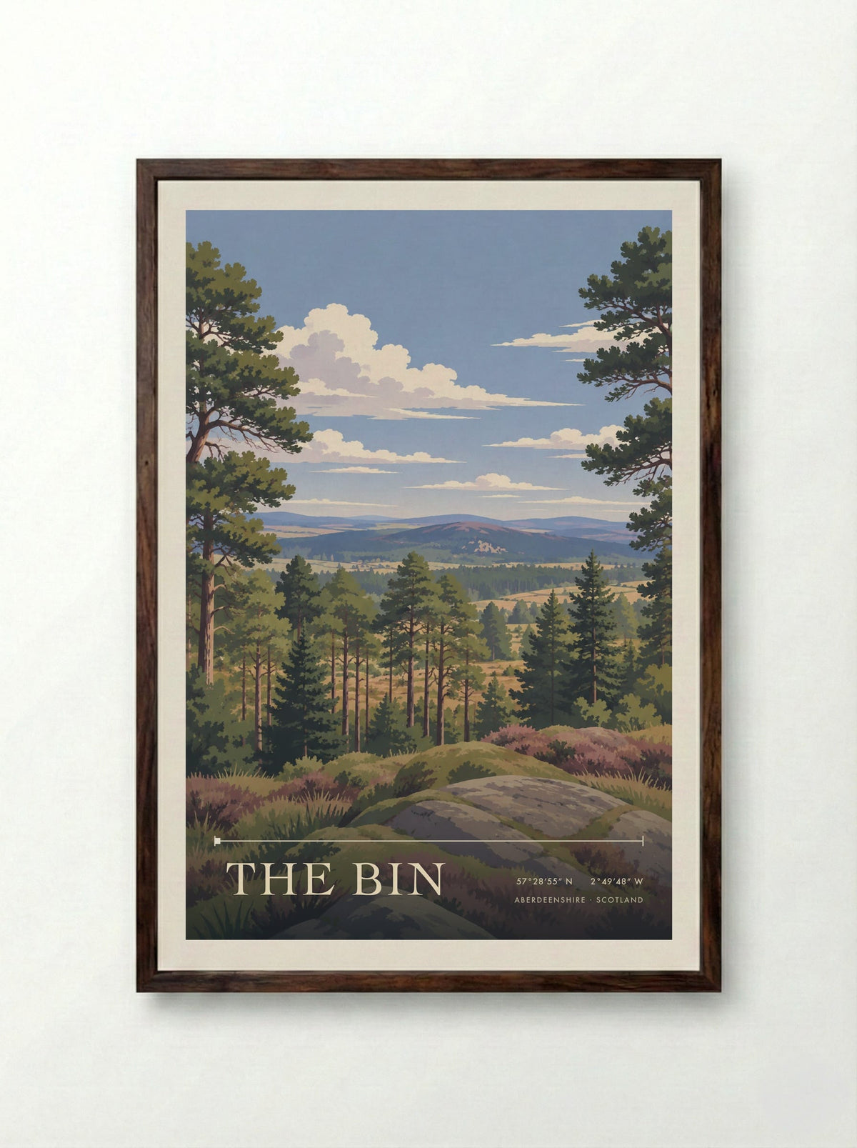 The Bin, Aberdeenshire | Travel Poster - Framed Print Dark Wood