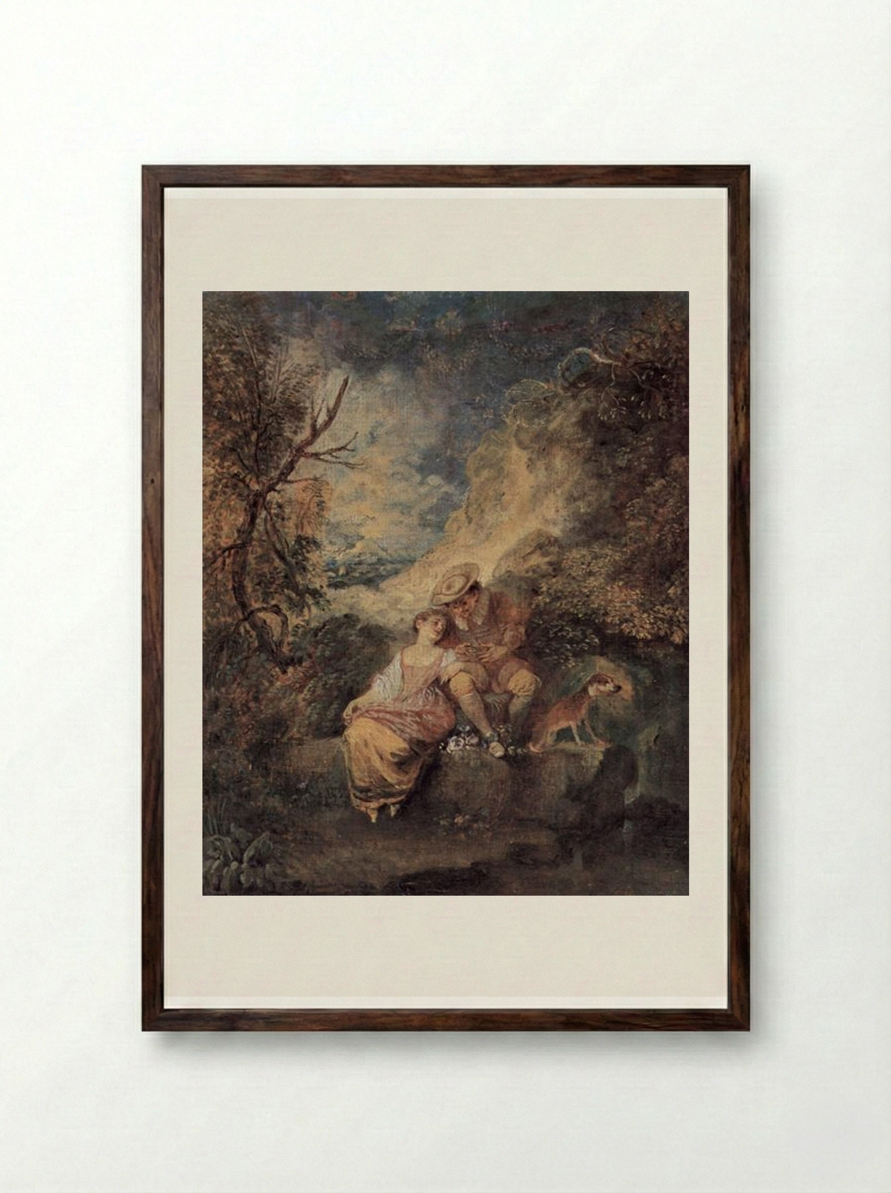 The Bird Nester - Antoine Watteau - Framed Print Dark Wood