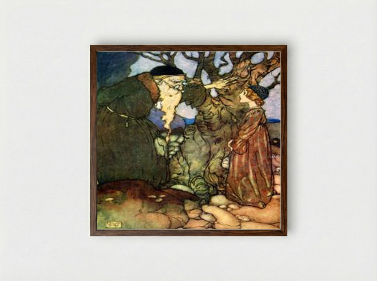 The Bird of Shadow and the Sunbird - Florence Harrison - Framed Print Dark Wood