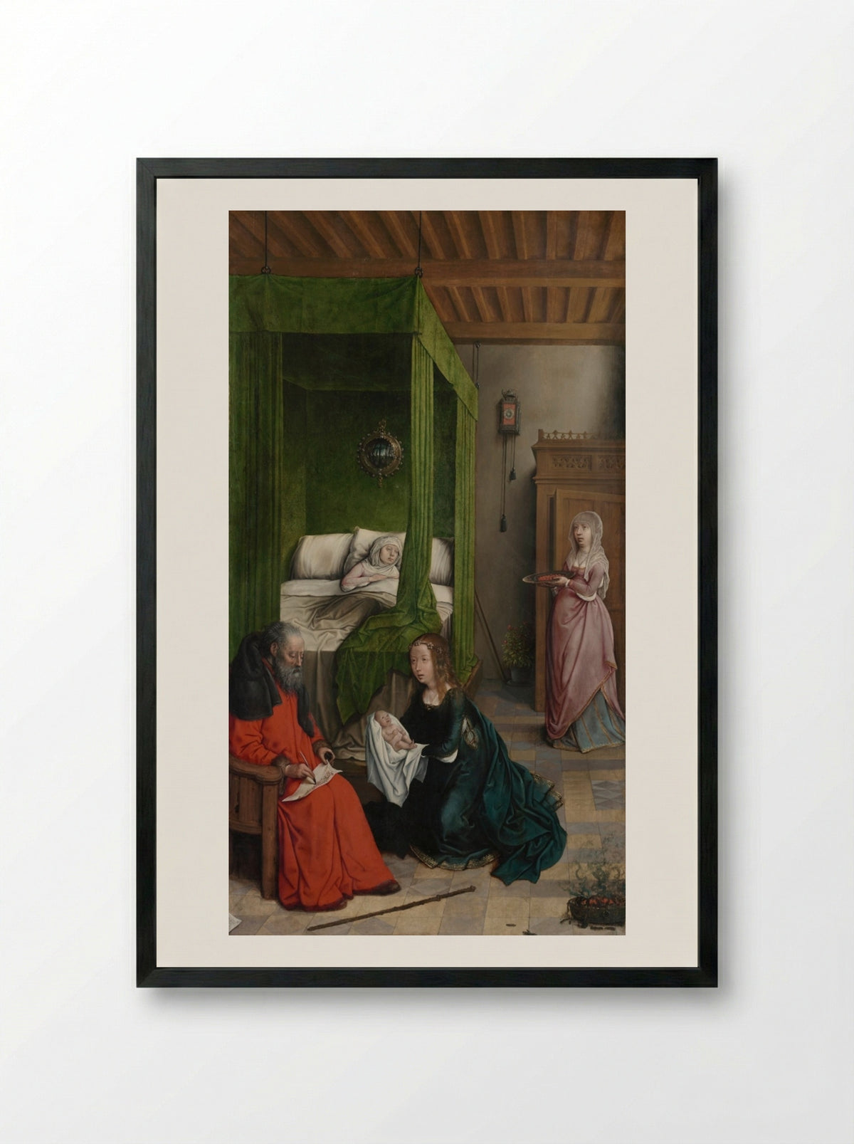 The Birth and Naming of John the Baptist - Juan de Flandes - Framed Print Black
